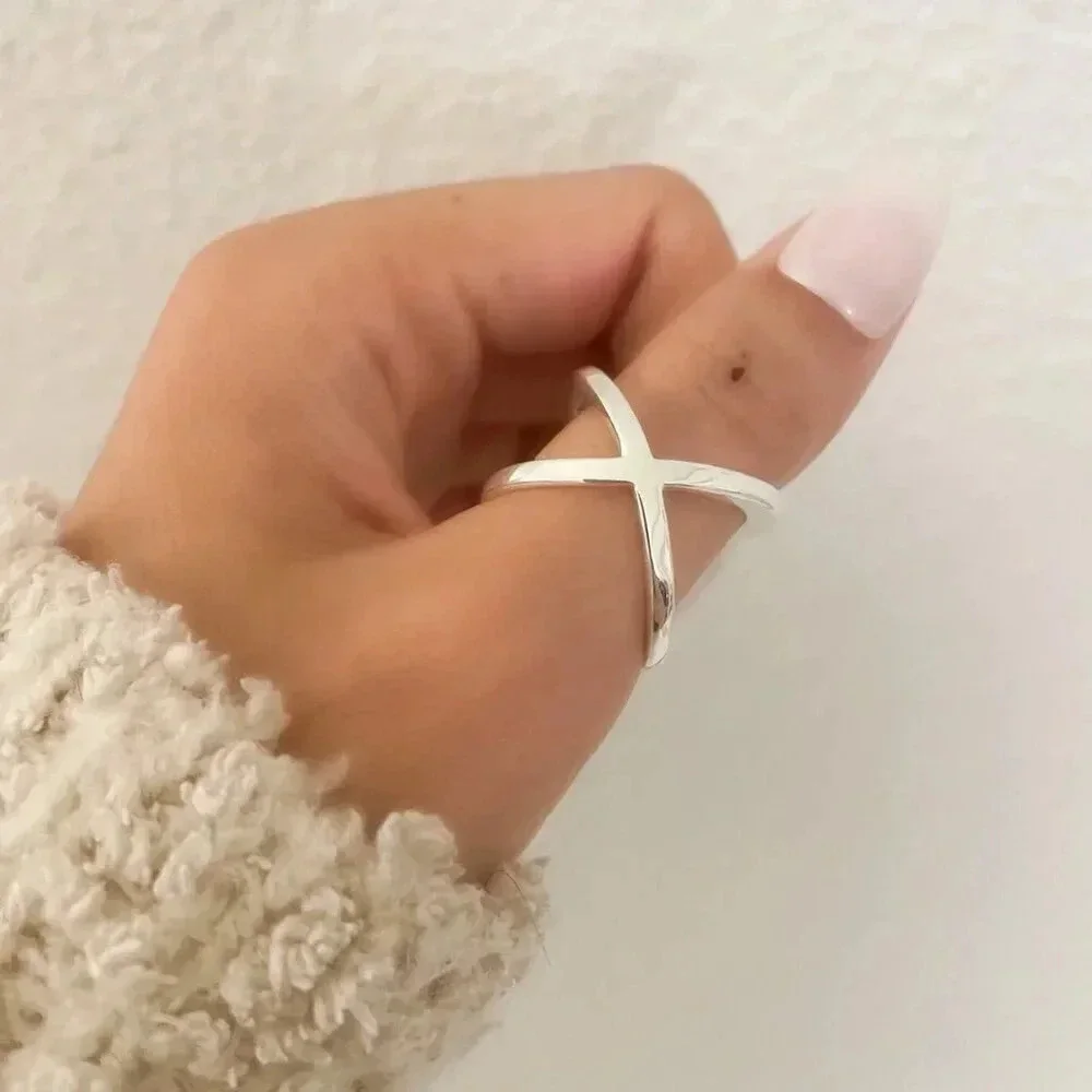 925 Sterling Silver X Ring Chunky Ring Bold Statement Ring Criss Cross Ring